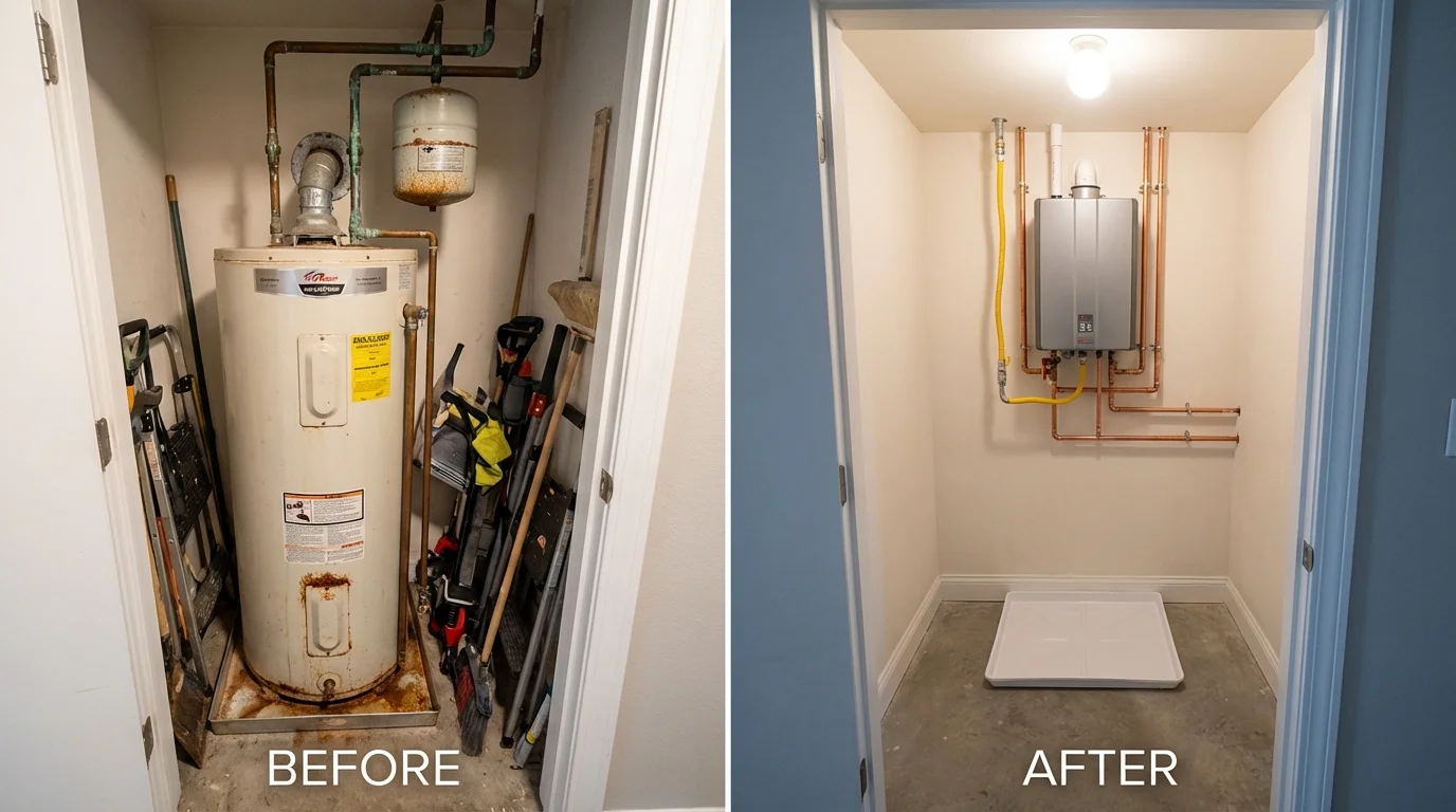 Tank water heater versus wall-mounted tankless unit comparison for Rocky Mount, NC homeowners