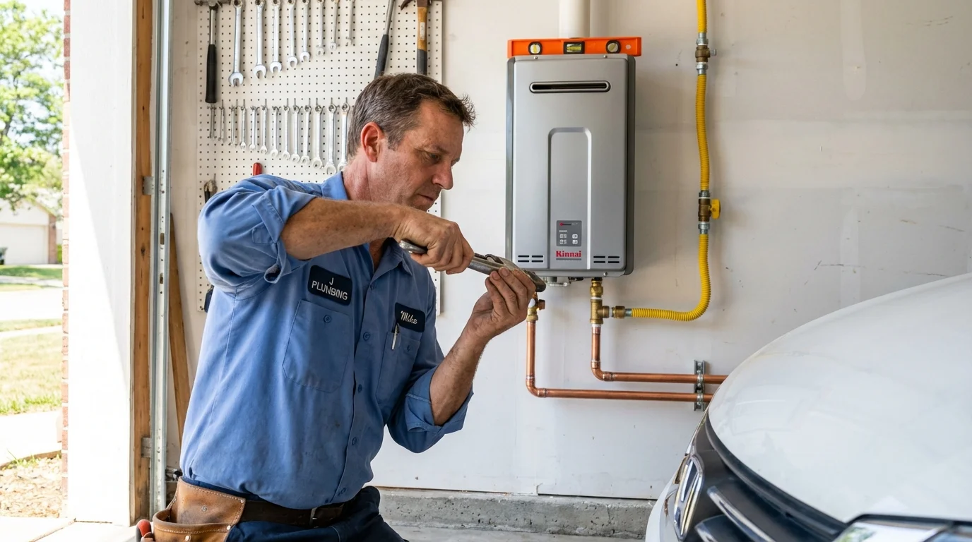 Tankless water heater installation by a Johns Plumbing LLC plumber in Rocky Mount