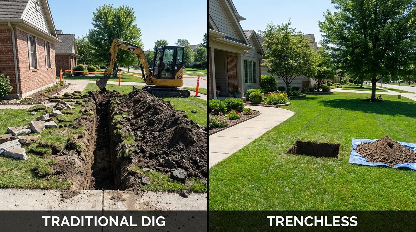 Trenchless sewer repair with minimal yard damage versus traditional excavation in Rocky Mount, NC